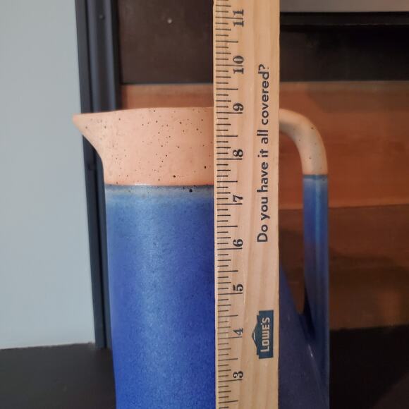 Vintage Ceramic Pitcher Southwestern Blue & Tan Matte Finish Home Decor Retro - Picture 6 of 9